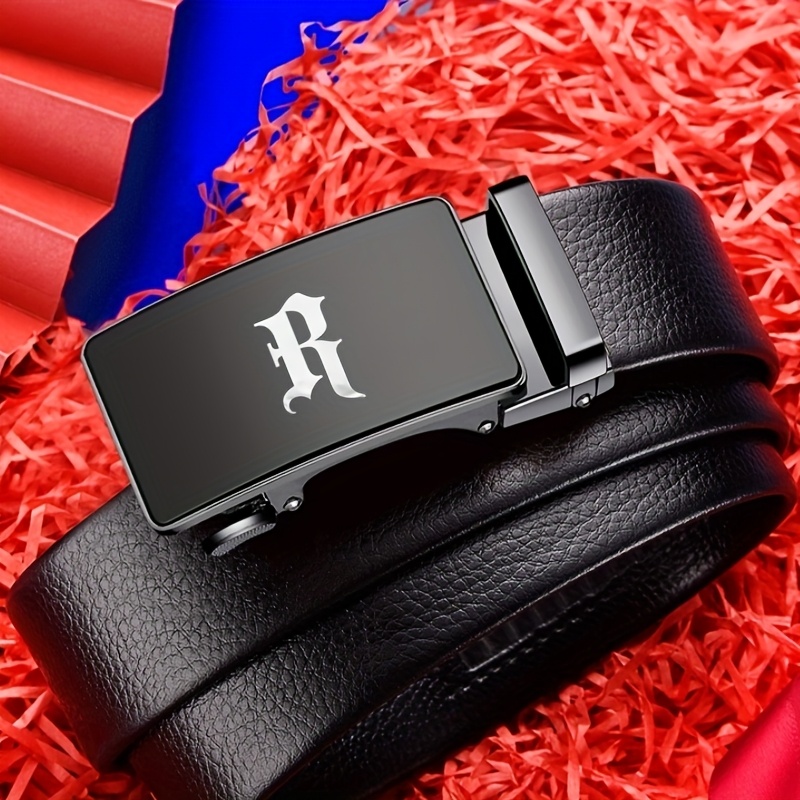 R Letter Pattern Men's Business Belt Solid Basic Style